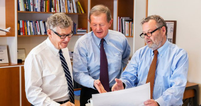 Jacob, Marcus and Peter Wallenberg in the office they share in Stockholm